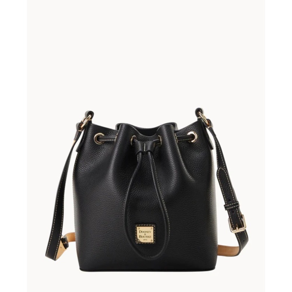 NWT Dooney & Bourke Womens Black Adjustable‎ Strap Lucca Leather Drawstring Bag